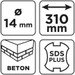GRAPHITE Betonfúró SDS PLUS, 2 élű, dupla spirálos, 14x310mm (56T135)