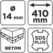 GRAPHITE Betonfúró SDS PLUS, 2 élű, dupla spirálos, 14x410mm (56T136)