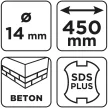 GRAPHITE Betonfúró SDS PLUS, 2 élű, dupla spirálos, 14x450mm (56T137)