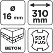 GRAPHITE Betonfúró SDS PLUS, 2 élű, dupla spirálos, 16x310mm (56T142)