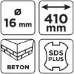 GRAPHITE Betonfúró SDS PLUS, 2 élű, dupla spirálos, 16x410mm (56T143)