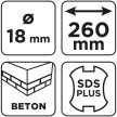 GRAPHITE Betonfúró SDS PLUS, 2 élű, dupla spirálos, 18x260mm (56T146)