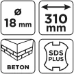 GRAPHITE Betonfúró SDS PLUS, 2 élű, dupla spirálos, 18x310mm (56T147)