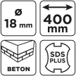 GRAPHITE Betonfúró SDS PLUS, 2 élű, dupla spirálos, 18x400mm (56T148)