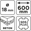 GRAPHITE Betonfúró SDS PLUS, 2 élű, dupla spirálos, 18x600mm (56T149)
