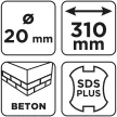 GRAPHITE Betonfúró SDS PLUS, 2 élű, dupla spirálos, 20x310mm (56T152)