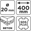 GRAPHITE Betonfúró SDS PLUS, 2 élű, dupla spirálos, 20x400mm (56T153)