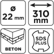 GRAPHITE Betonfúró SDS PLUS, 2 élű, dupla spirálos, 22x310mm (56T157)