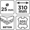 GRAPHITE Betonfúró SDS PLUS, 2 élű, dupla spirálos, 25x310mm (56T163)