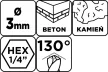 GRAPHITE Betonfúró,1/4"-os hatszög szárral, 3mm (56T400)