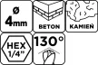 GRAPHITE Betonfúró,1/4"-os hatszög szárral, 4mm (56T401)