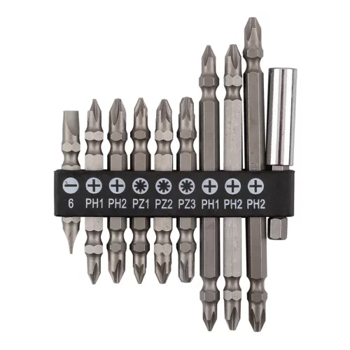 GRAPHITE Csavarhúzó bitkészlet kéthegyű, mágneses szárral, 10db (56T513)