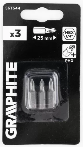 GRAPHITE Csavarhúzó bit PH0, 25mm, 3db (56T544)