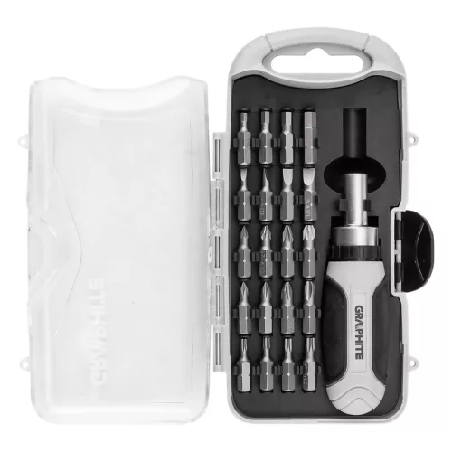 GRAPHITE Bitfejes csavarhúzó készlet 115mm-es racsnis szárral, műanyag tokban, 21db (56T560)