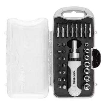   GRAPHITE Bitfejes csavarhúzó készlet 115mm-es racsnis szárral, műanyag tokban, 30db (56T561)