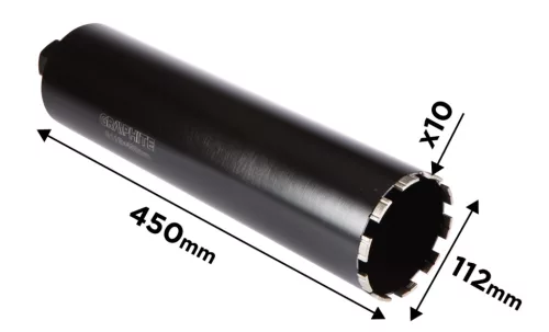 GRAPHITE Gyémánt magfúró korona, 112x450mm, 10 szegmenses, 58G540 géphez (57H863)