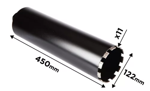 GRAPHITE Gyémánt magfúró korona, 122x450mm, 11 szegmenses, 58G540 géphez (57H864)