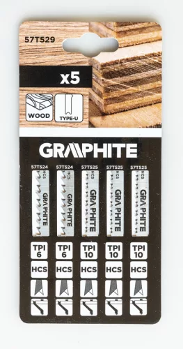 GRAPHITE Dekopírfűrészlap, U-befogó, HCS, 6TPI, 74/100mm, fa-rétegelt lemez, 5db (57T529)