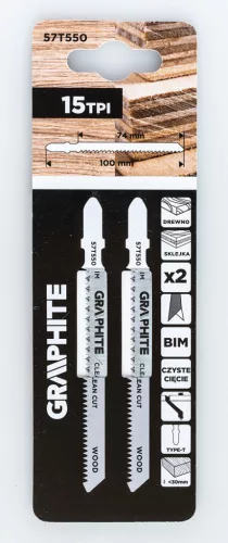 GRAPHITE Dekopírfűrészlap, T-befogó, BIM, 14TPI, 74/100mm, fa-rétegelt lemez, 2db (57T550)