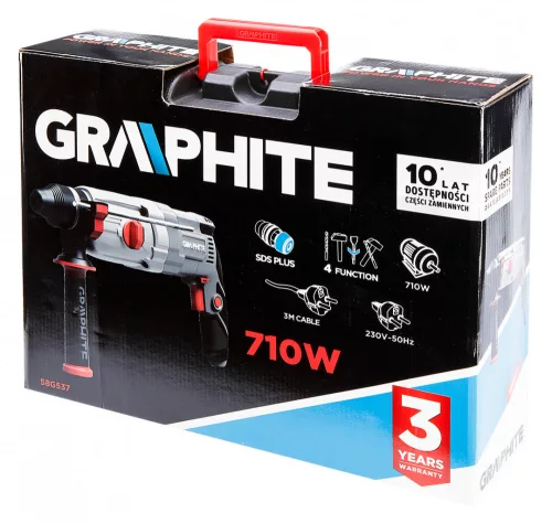 GRAPHITE Fúrókalapács vésőfunkcióval, 710W, 2,6 J, SDS PLUS, Koffer (58G537)