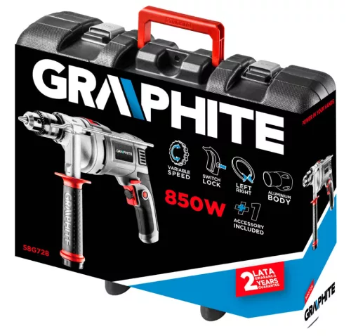 GRAPHITE Ütvefúró 850W, 0-3000/min, 13mm fogastokmány (58G728)
