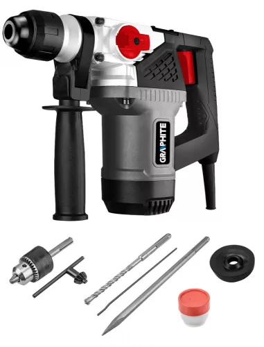 GRAPHITE Fúrókalapács vésőfunkcióval, SDS PLUS, 900W, 4J, fogas tokmány, tartozékok, koffer (58G860)