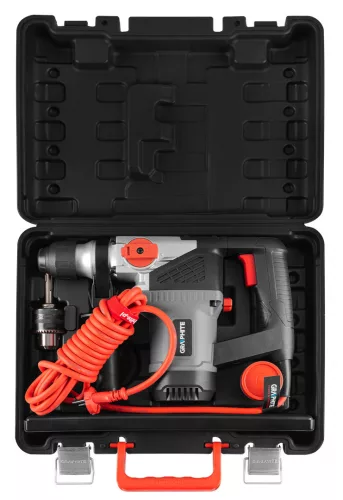GRAPHITE Fúrókalapács vésőfunkcióval, SDS PLUS, 900W, 4J, fogas tokmány, tartozékok, koffer (58G860)