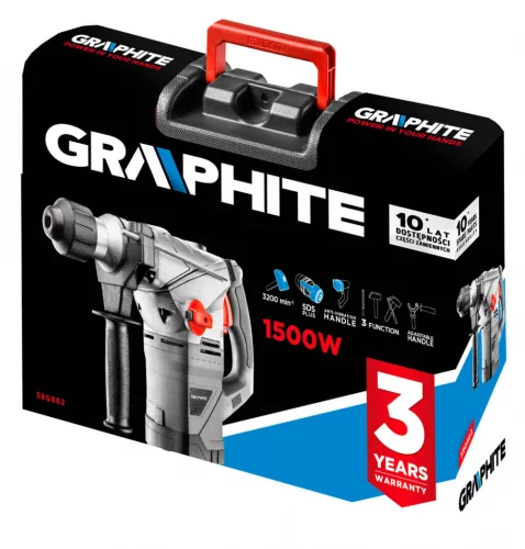 GRAPHITE Fúrókalapács vésőfunkcióval, SDS Plus, 1500W, koffer (58G862)