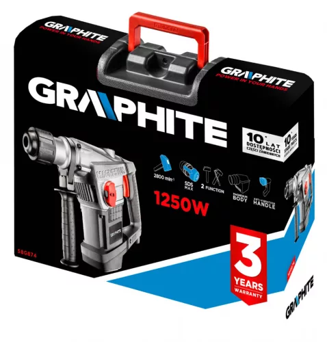 GRAPHITE Fúrókalapács vésőfunkcióval SDS Max, 1250W, koffer, 10J (58G874)