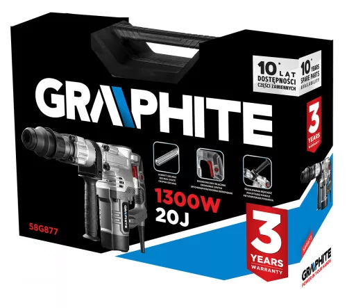 GRAPHITE Bontókalapács vésőfunkcióval, SDS Max , 1300W, 20J kofferben (58G877)