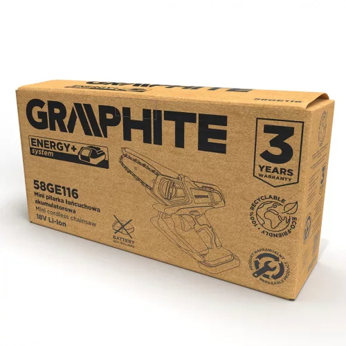 GRAPHITE Akkus mini láncfűrész, Energy+, 18V, 0-5400 fordulat/perc (58GE116)