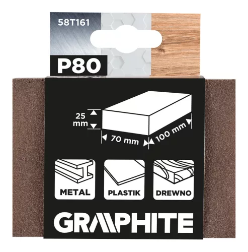 GRAPHITE Csiszolószivacs 70x25x100mm, P80 (58T161)