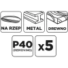 GRAPHITE Csiszolókorong tépőzáras 150mm, P40, 5db (58T171)