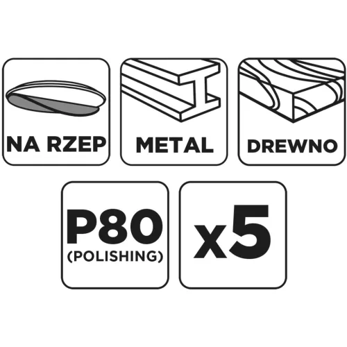 GRAPHITE Csiszolókorong tépőzáras 150mm, P80, 5db (58T173)
