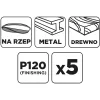 GRAPHITE Csiszolókorong tépőzáras 150mm, P120, 5db (58T175)