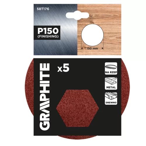 GRAPHITE Csiszolókorong tépőzáras 150mm, P150, 5db (58T176)