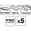 GRAPHITE Csiszolókorong tépőzáras 150mm, P180, 5db (58T177)