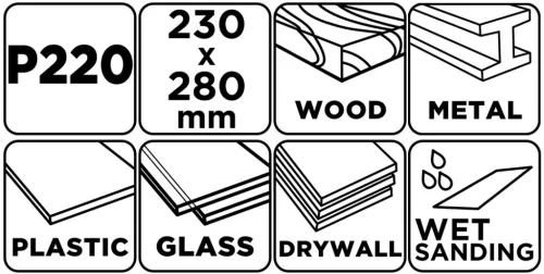 GRAPHITE Vizes csiszolópapír, 230x280mm, P220, min.rendelés: 5db (58T216)