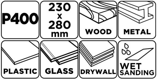 GRAPHITE Vizes csiszolópapír, 230x280mm, P400, min.rendelés: 5db (58T221)