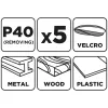 GRAPHITE Csiszolópapír tépőzáras 93x185mm, P40, 8 lyukas, 5db (58T240)