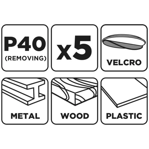 GRAPHITE Csiszolópapír tépőzáras 93x185mm, P40, 8 lyukas, 5db (58T240)