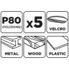 GRAPHITE Csiszolópapír tépőzáras 93x185mm, P80, 8 lyukas, 5db (58T242)