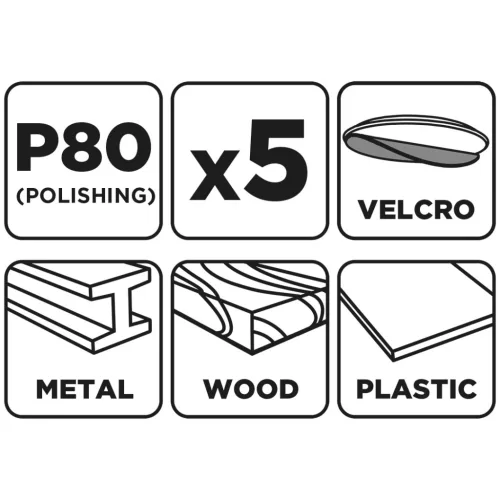 GRAPHITE Csiszolópapír tépőzáras 93x185mm, P80, 8 lyukas, 5db (58T242)