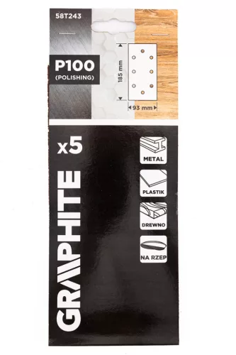 GRAPHITE Csiszolópapír tépőzáras 93x185mm, P100, 8 lyukas, 5db (58T243)