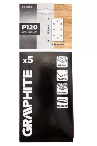 GRAPHITE Csiszolópapír tépőzáras 93x185mm, P120, 8 lyukas, 5db (58T244)