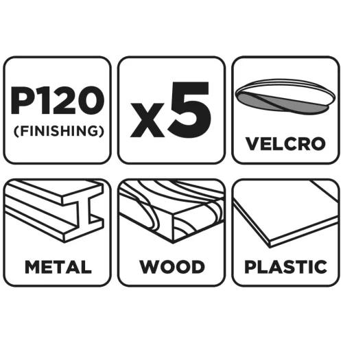 GRAPHITE Csiszolópapír tépőzáras 93x185mm, P120, 8 lyukas, 5db (58T244)