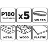 GRAPHITE Csiszolópapír tépőzáras 93x185mm, P180, 8 lyukas, 5db (58T246)