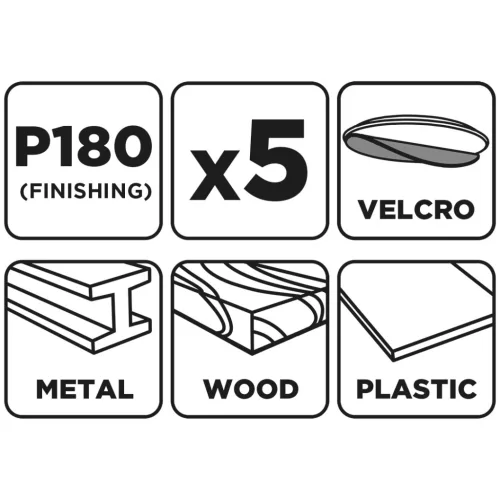 GRAPHITE Csiszolópapír tépőzáras 93x185mm, P180, 8 lyukas, 5db (58T246)