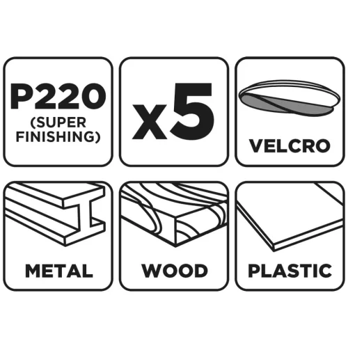 GRAPHITE Csiszolópapír tépőzáras 93x185mm, P220, 8 lyukas, 5db (58T247)