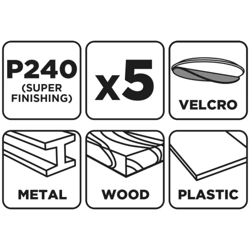 GRAPHITE Csiszolópapír tépőzáras 93x185mm, P240, 8 lyukas, 5db (58T248)